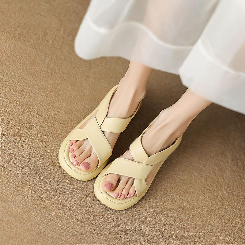 Summer Elegance: Handmade Leather Sandals with Chunky Heel and Platform