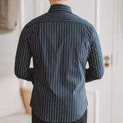 non-iron blue stripe shirt, view 6 - MRSLM
