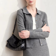 retro lapel woolen cardigan, view 6 - MRSLM