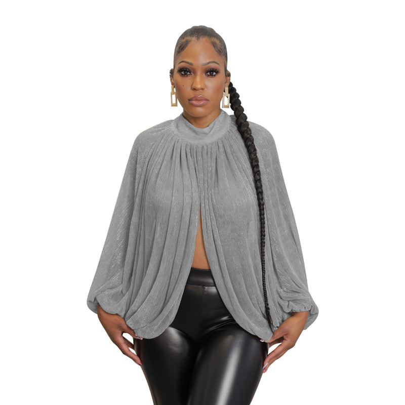 women's silky backless lantern sleeve lace shirt - MRSLM