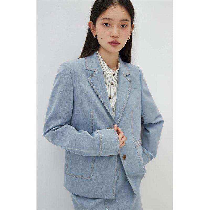 light denim shoulder blazer, view 3 - MRSLM