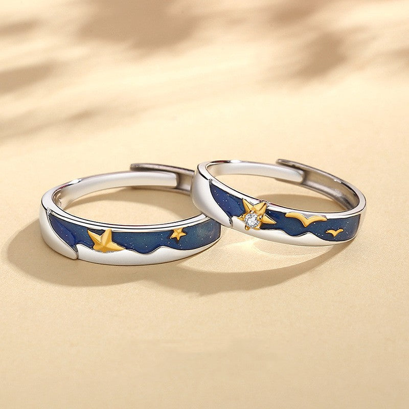 Blue Starry Sky Couple Ring Male And Female Pair Opening Fashion Small