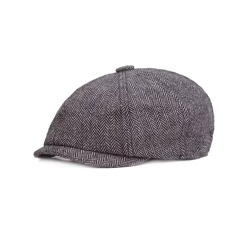 vintage wool herringbone flat cap, view 2 - MRSLM
