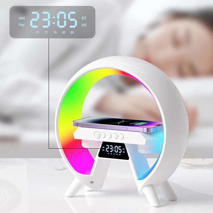 3-in-1 Wireless Charger Stand with Bluetooth Speaker and RGB Night Light