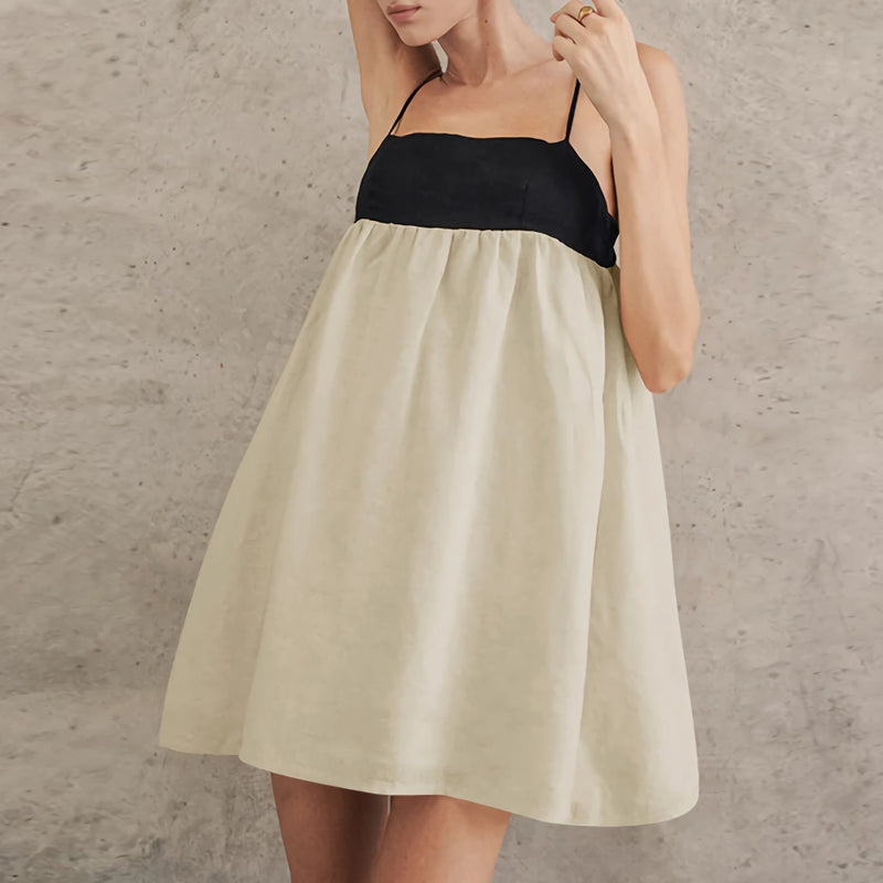 Sommerbrise Leinen-Minikleid – Lässiges A-Linien-Kleid mit Spaghettiträgern