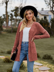 women's brushed stripe long sleeve cardigan coat, view 5 - MRSLM