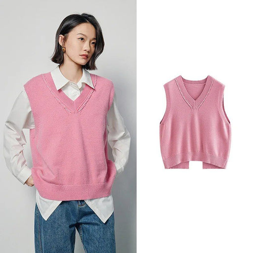 sleeveless V-neck knit vest, view 2 - MRSLM