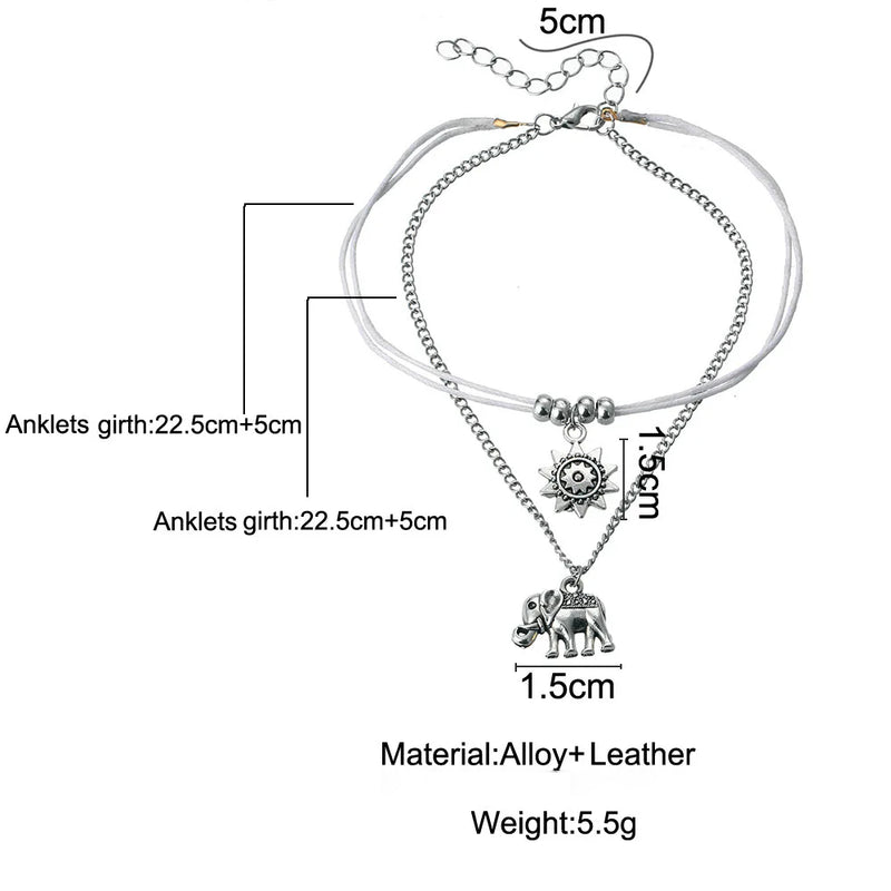 bohemian star elephant double layer anklet, view 10 - MRSLM