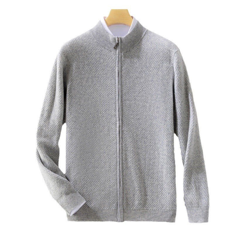 Knitted stand collar sweater coat, view 5 - MRSLM