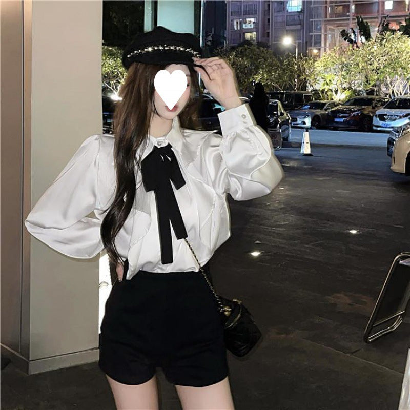 Palace Style Women's Long-sleeved Bow Tie Shirt