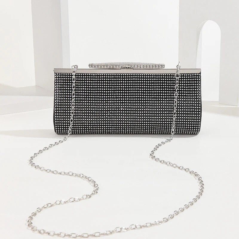Clutch de noite glamorosa com strass para mulheres