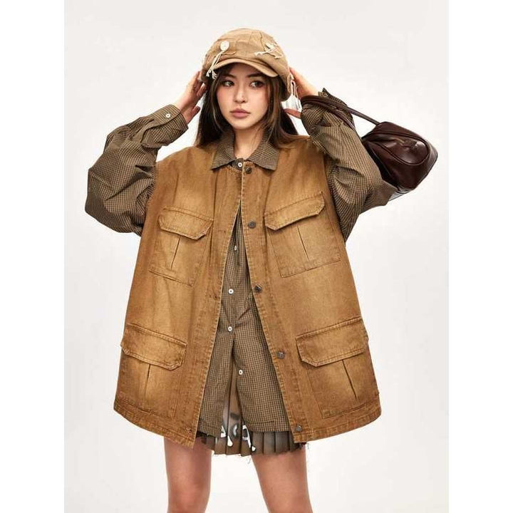 Y2K Vintage Sleeveless Denim Jacket Vest with Functional Pockets for Women
