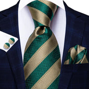 green striped silk necktie set for men, view 2 - MRSLM