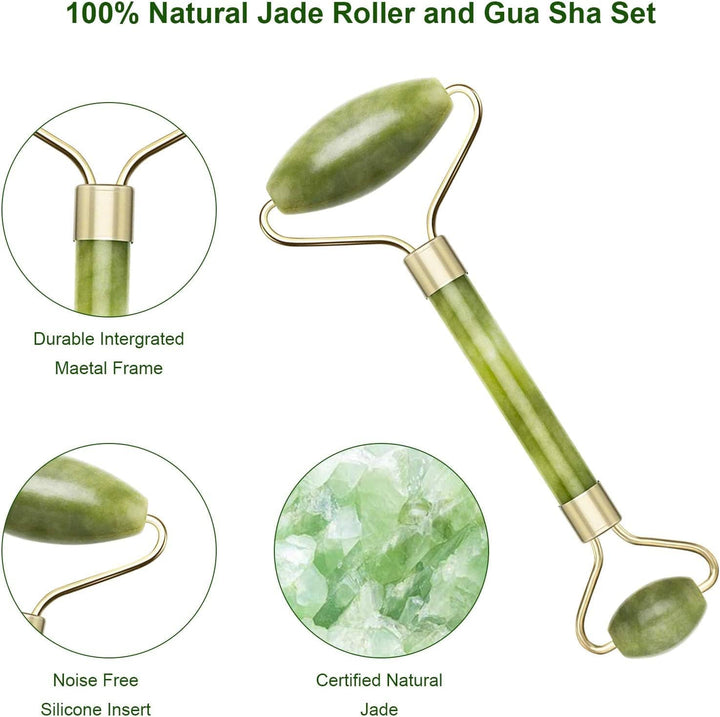 Double-Headed Jade Roller & Guasha Set - Face and Body Natural Stone Massager