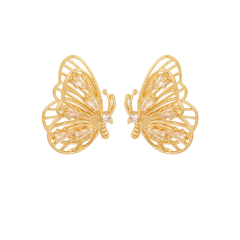 Temperament Simple Vintage Three-dimensional Butterfly Earrings Female