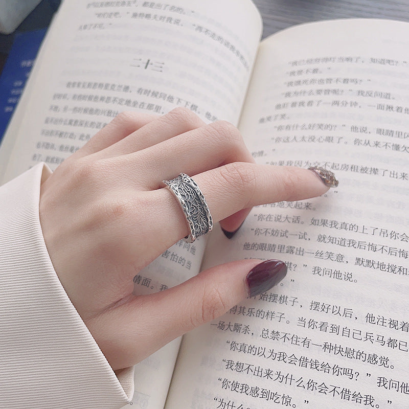 sterling silver tang grass pattern wide ring - MRSLM