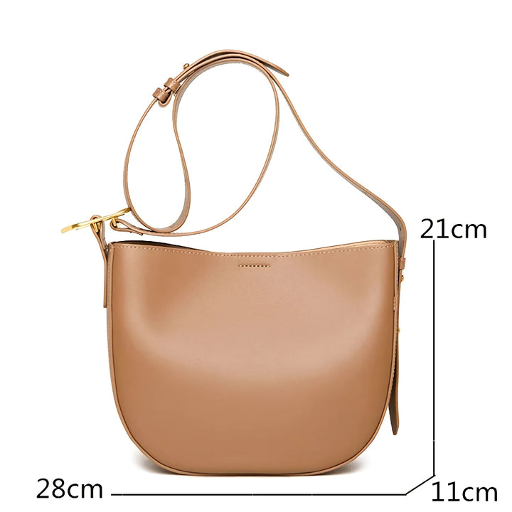 Vintage Cowhide Leather Shoulder Bag for Women - Stylish Crossbody Tote