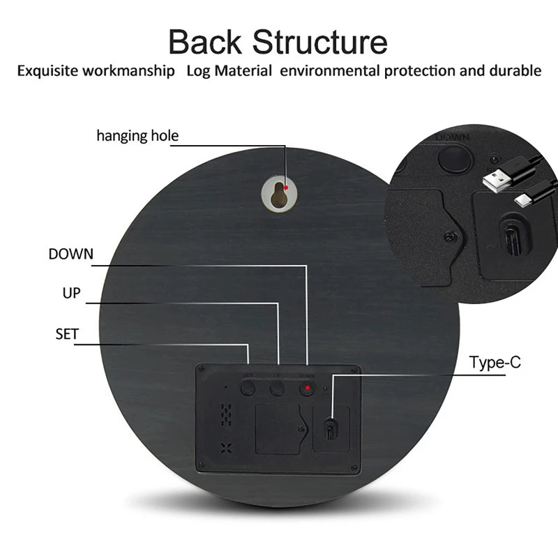 Silent LED wooden wall clock, view 6 - MRSLM