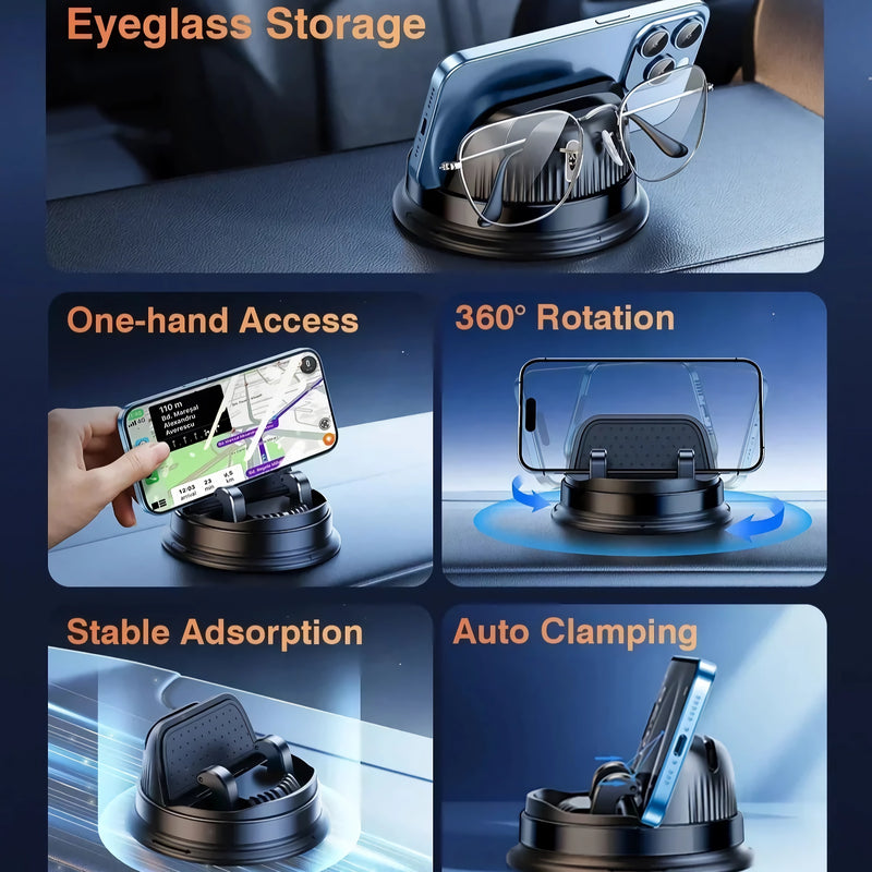 360 rotatable car phone holder with eyeglasses storage, view 7 - MRSLM