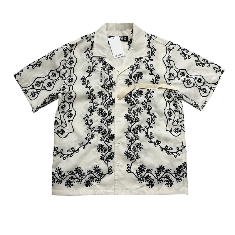 vine plant print short sleeve lapel shirt men, view 6 - MRSLM