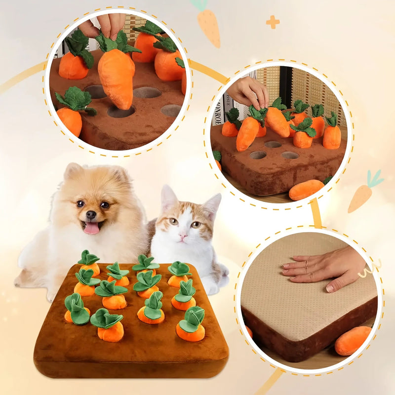 Brinquedo interativo de pelúcia para cachorro com tema de fazenda de cenouras