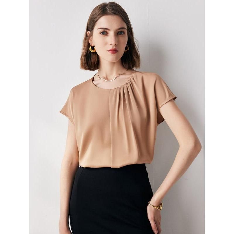 chic summer casual silk blouse, view 3 - MRSLM