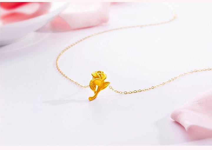 Women's Gold Rose Pendant Necklace