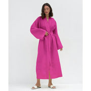 cotton blend long dress with belt, view 3 - MRSLM