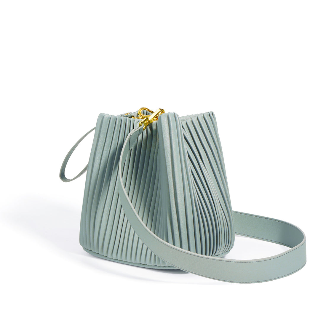 Luxury Ruched Faux Leather Bucket Bag