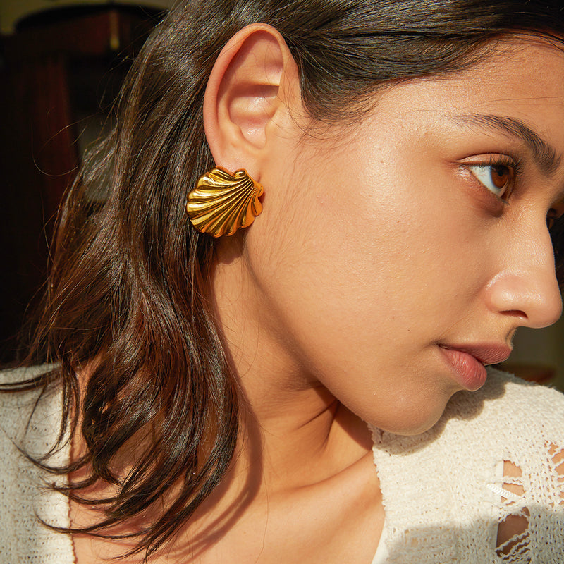 gold shell earrings, view 4 - MRSLM