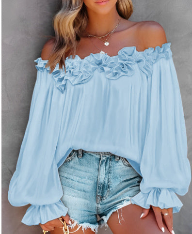 Ruffled Off-shoulder Long-sleeved Top