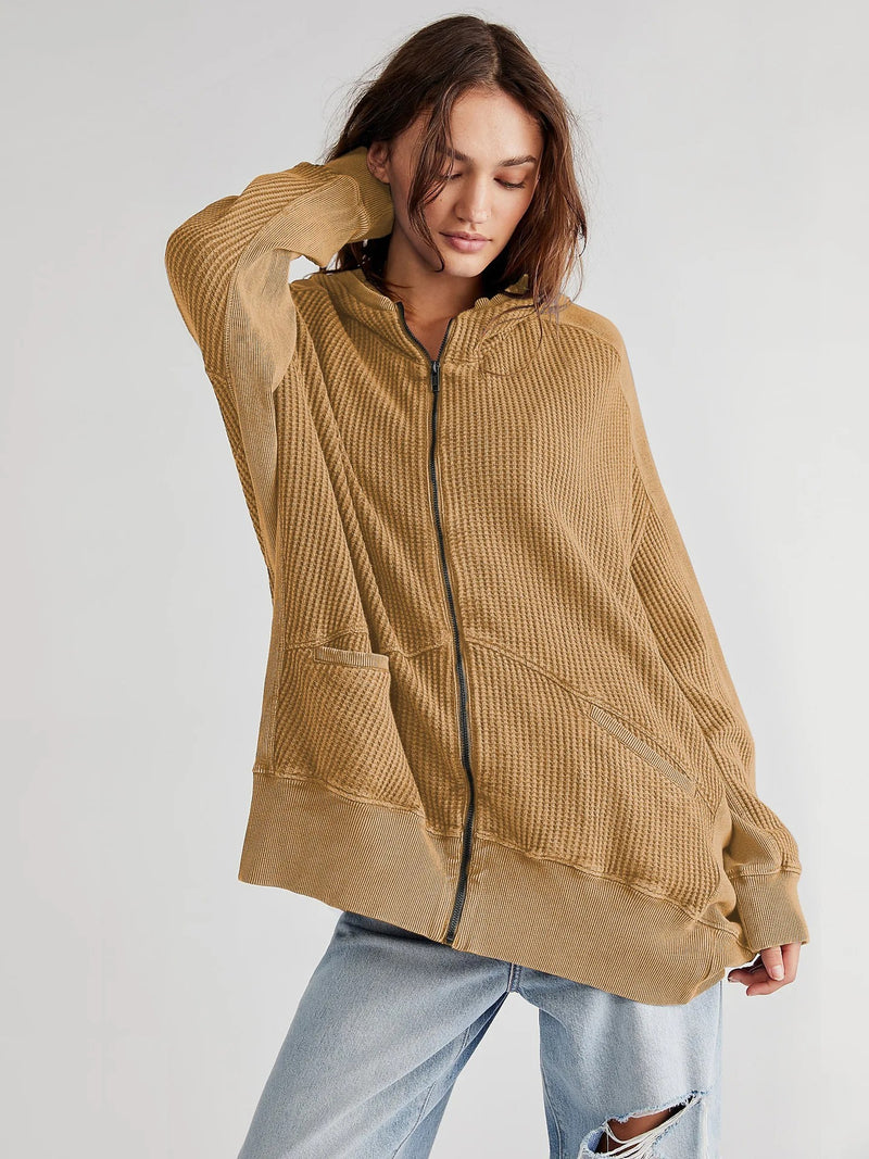 oversized waffle knit zipper hoodie, view 6 - MRSLM