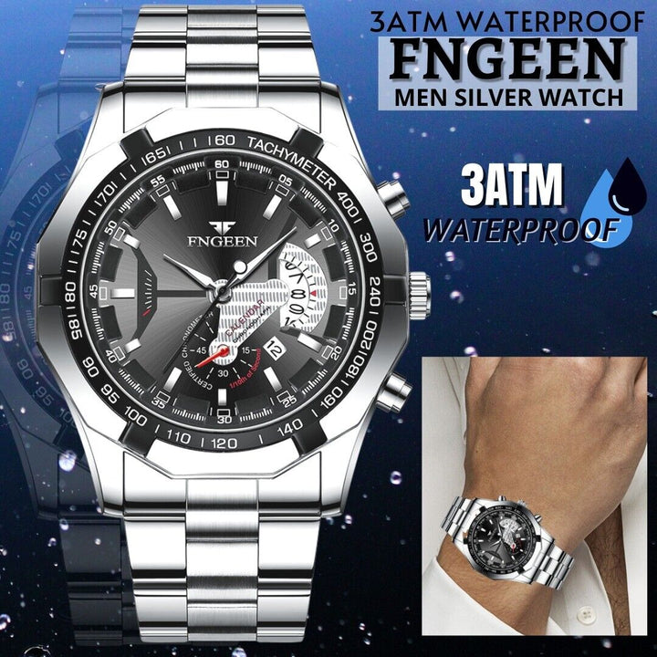 Classic Silver Watch For Men Quartz Analog Wristwatch Stainless Steel Business