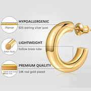14K gold plated chunky hoop earrings, view 8 - MRSLM
