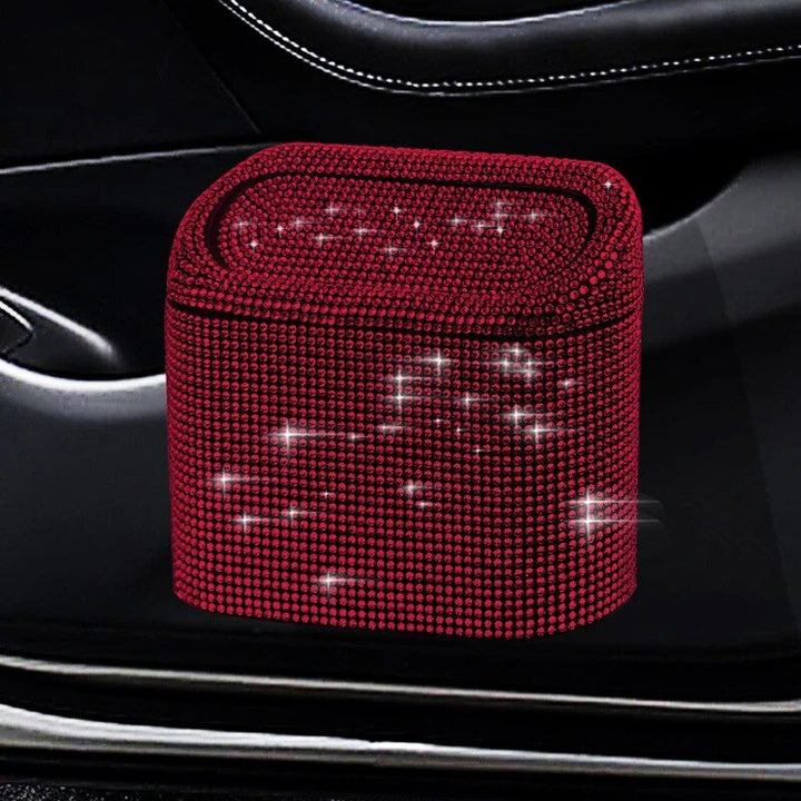 Luxurious Rhinestone Car Trash Bin - Pressing Type Square Storage Bucket