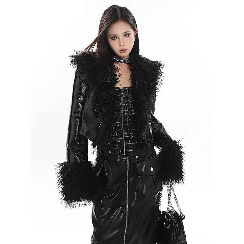 Elegante Lederjacke mit weichem Wildlederkragen