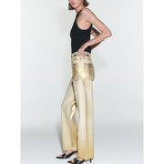 high waist gold coated straight jeans, view 4 - MRSLM