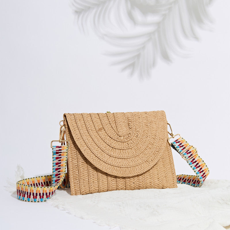bohemian straw clutch handbag, view 5 - MRSLM