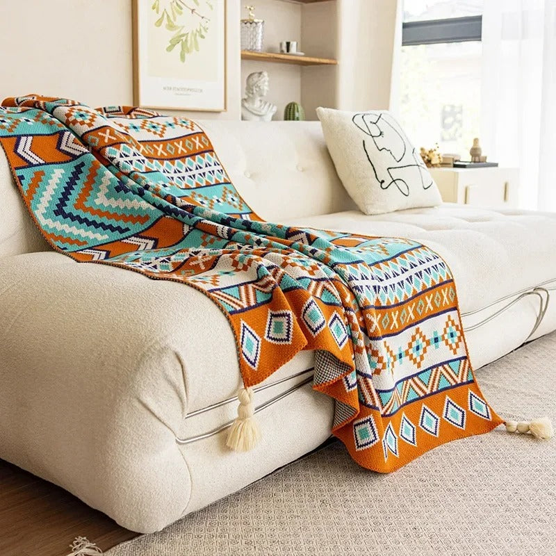 bohemian knitted throw blanket, view 8 - MRSLM