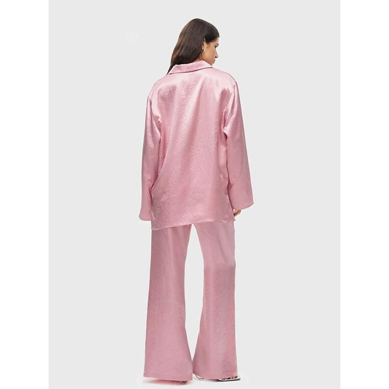 Elegant Two-Piece Set: Long Sleeve Shirt & High Waist Wide Leg Pants
