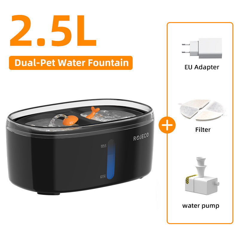 automatic pet water fountain with double bowl, view 3 - MRSLM