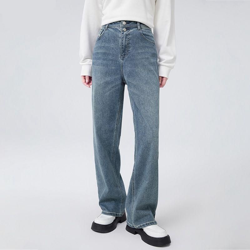 Used-Look-Jeans mit weitem Bein für Damen