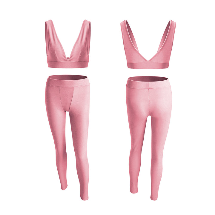 Women's V-neck Sports Yoga Cotton Solid Color Two-piece Set