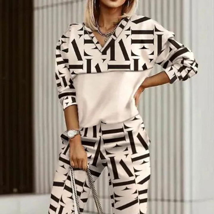 Women's Printed Long Sleeve Street Slim Fit Fashion Casual Suit