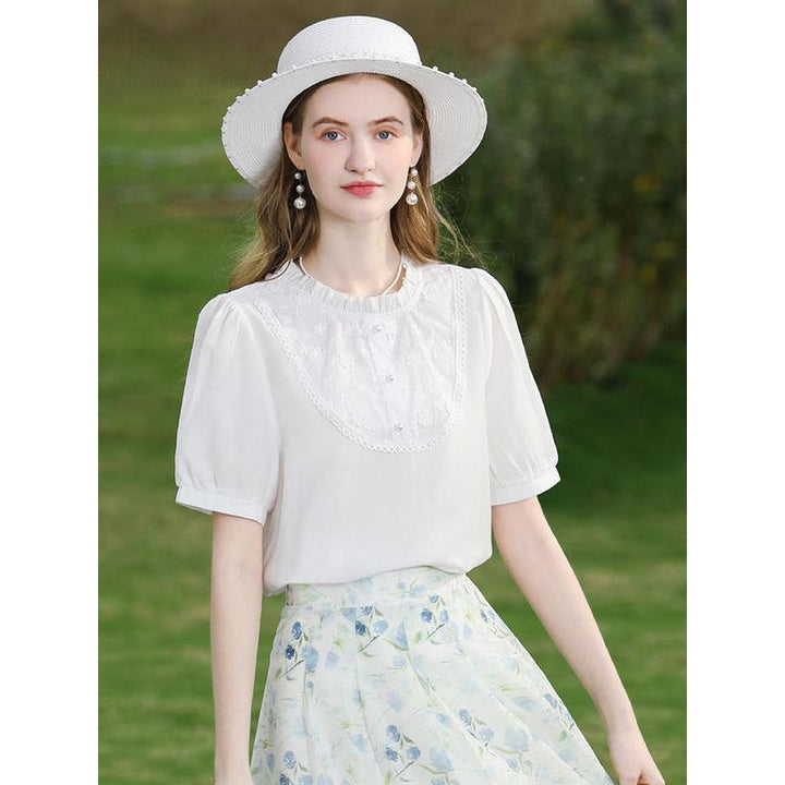 Summer White Lace Puff Sleeve Fashion Blouse
