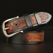 men's retro cowhide leather belt eagle carving - MRSLM