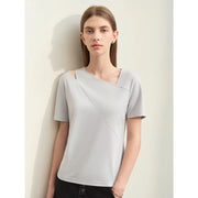 asymmetric V-neck short-sleeve slim top, view 2 - MRSLM