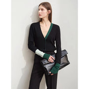 Asymmetric spliced V-neck cardigan, view 2 - MRSLM