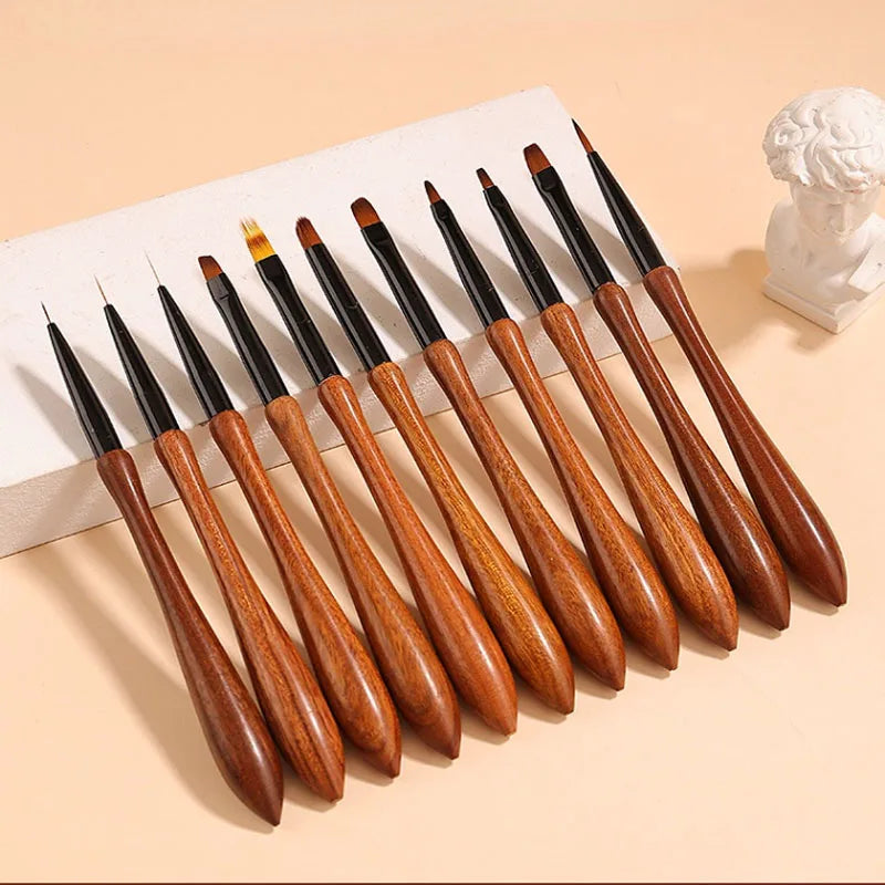 11-piece sandalwood handle nail art brush set, view 5 - MRSLM