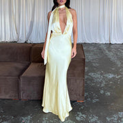 yellow halter long dress, view 3 - MRSLM